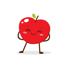 Cute Smiling Red Apple Character Waving – Kawaii Red Fruit Mascot Vector