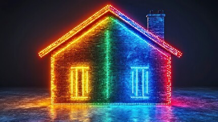 Neon home structure glowing bright colors