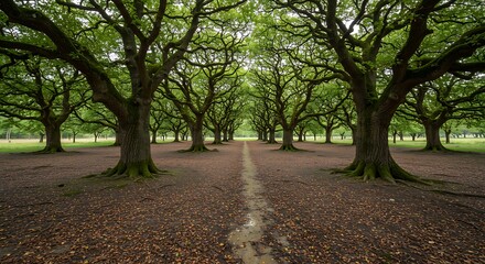 Naklejka premium Ancient Canopy: A Path Through Time AI Generated
