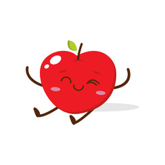 Cute Smiling Red Apple Character Waving – Kawaii Red Fruit Mascot Vector