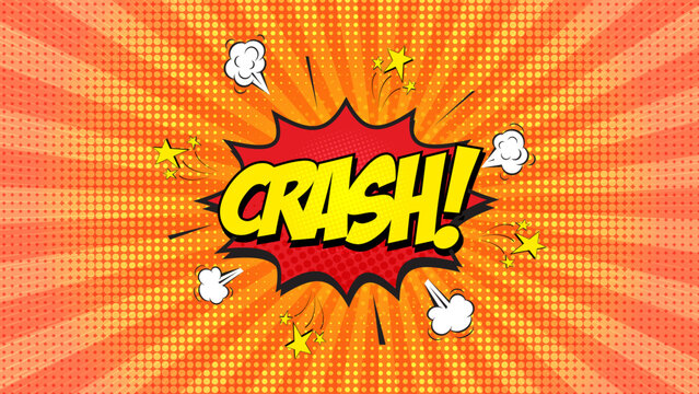 Comic style crash text explosion pop art background. Crash comic text bubble. Bubble pop art of crash icon. Comic communication retro and expression theme