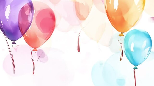 watercolor Illustration Colorful Balloons Floating Against White Background
