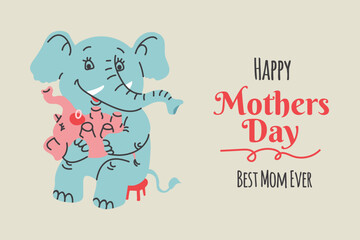 Happy Mothers Day card banner invitation poster with elephants