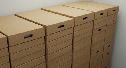 Neatly Stacked Cardboard Boxes in a Warehouse