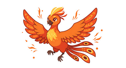 2D Cartoon Reborn Phoenix Character with White Background
