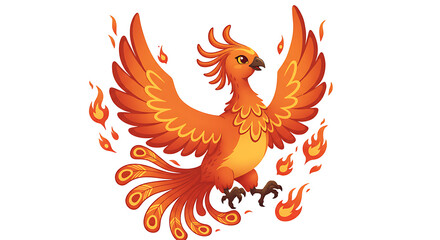2D Cartoon Reborn Phoenix Character with White Background