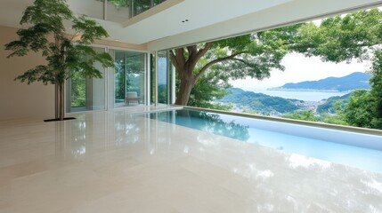 Fototapeta premium Modern home with indoor-outdoor pool