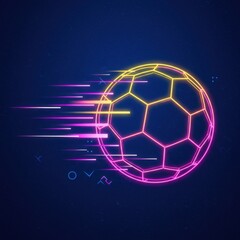 Glowing soccer ball with motion lines against a dark blue space