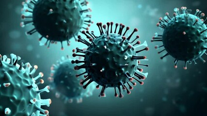3d Microscopic virus particles in blue scientific background representing healthcare and research