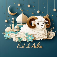 Eid ul adha mubarak poster for social media template and design created with generative ai	