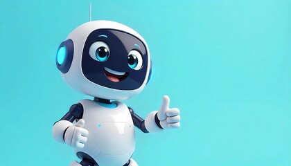 robot with a round head, expressive eyes, and a friendly smile.  robot white body with blue accents and is giving a thumbs-up gesture created with generative ai.	

