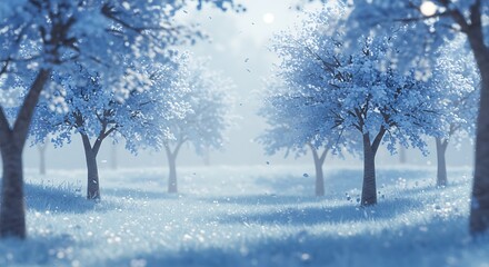 Fototapeta premium Frozen Grove: A 3D Winter's Dream AI Generated