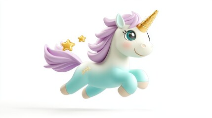 Fototapeta premium Adorable Cartoon Unicorn with Pastel Colors and Magical Stars