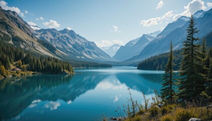 Fototapeta premium mountain lake and mountains