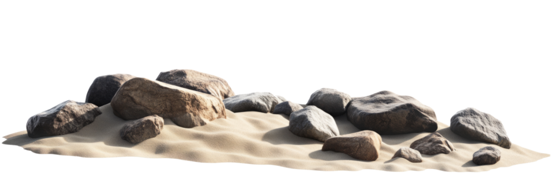 Set of massive boulders in a dry desert landscape, cut out - Powered by Adobe