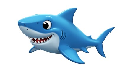 Obraz premium Cute Cartoon Shark Smiling and Swimming Isolated on White Background