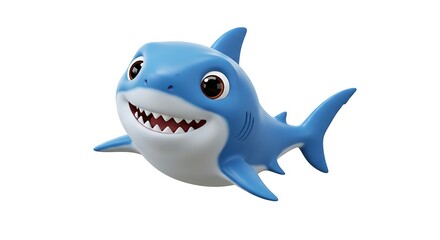 Cute Cartoon Shark Smiling and Swimming Isolated on White Background