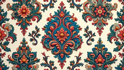 Intricate paisley floral damask pattern in muted tones, print, paisley, spring