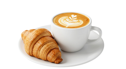 Coffee Cup with Croissant Isolated on Transparent Background


