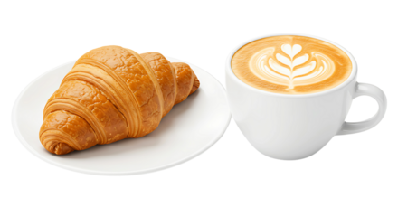 Coffee Cup with Croissant Isolated on Transparent Background


