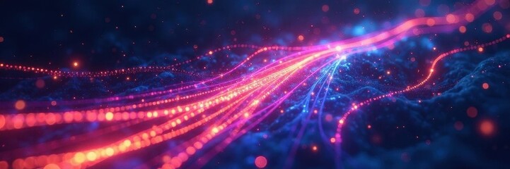 Interconnected glowing streams, flowing light trails , abstract background, wave