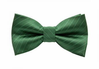 Close up view of a green bow tie with stripes isolated on white background