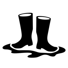 Muddy Business Boots An Icon of Protection and Weather Resistance in a Puddle on a transparent background