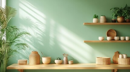 Modern Minimalist Interior with Natural Elements and Green Wall