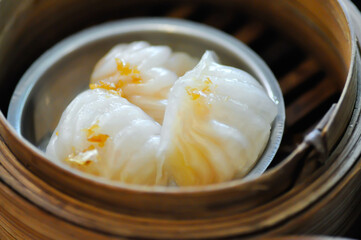 Har gow, Chinese steamed dumpling or steamed dough or steamed ball or dim sum or Chinese dumpling or ha gow or ha koa or hau kau