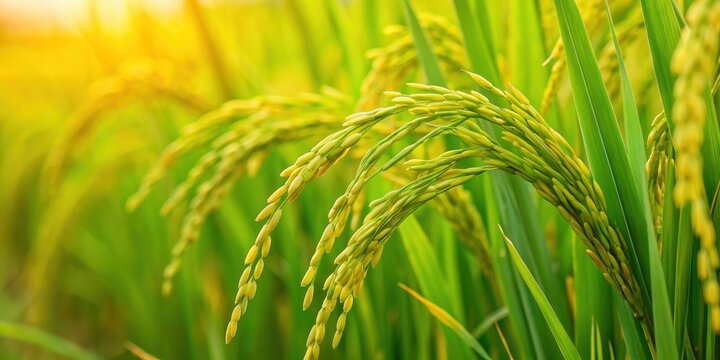 Close-up of green rice plant in a paddy field in India , Indian agriculture, paddy field