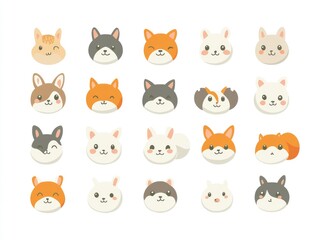 Cute animal faces, graphic design, various species