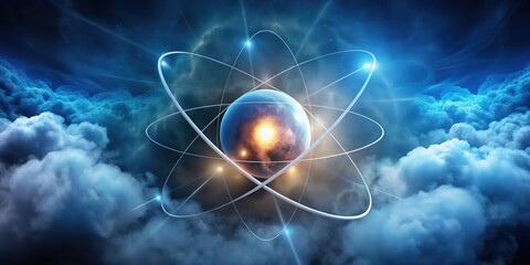 Electron orbiting the nucleus of a hydrogen atom in a cloud-like state