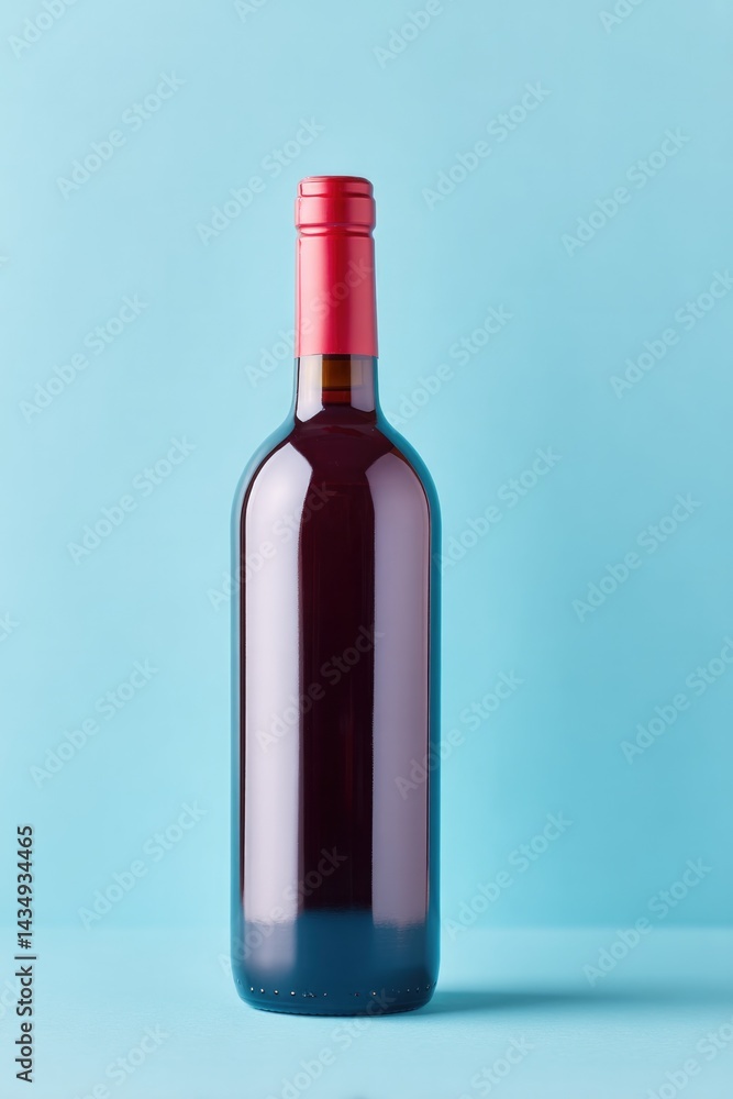 Poster bottle of red wine elegantly placed on smooth solid color background