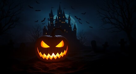 Harvest Moon's Shadow Glowing Grin In The Dark Nightfall's Ghastly Glow Ancient Castle's Gaze Jack O Lantern's Vigil A Halloween Night's Tale Shadows Dance And Glare AI Generated