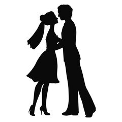 Silhouette of Romantic Love Couple. Vector Illustration.