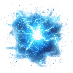 Blue fire explosion isolated on transparent or white background.