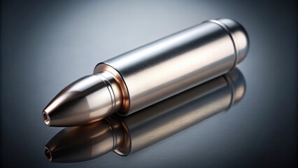 Fototapeta premium A metallic bullet with a reflective surface, showcasing its shiny and smooth texture, with subtle reflections of light on its surface , shine, metallic bullet