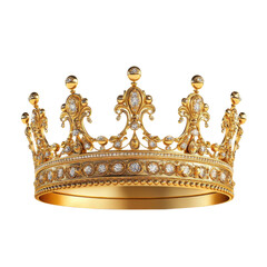 Golden royal crown isolated on transparent or white background.