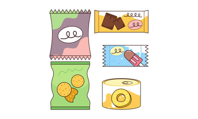 Snacks and junk food logo set
