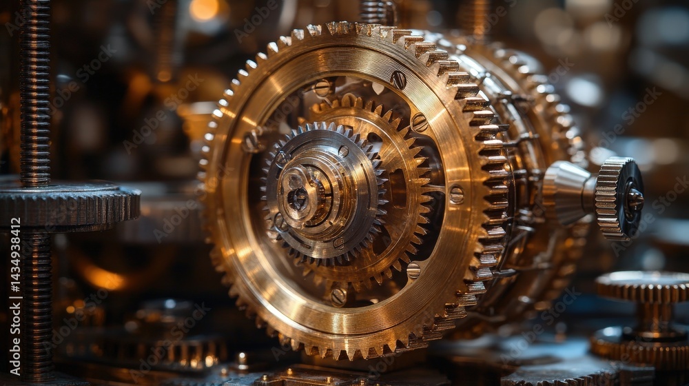Poster detailed close-up view of intricate clockwork gears.