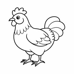 Chicken seamless set on white background. Sketch of hen on white board. Line art of animal