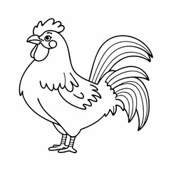 Rooster seamless set on white background. Sketch of chicken on white board. Line art of animal