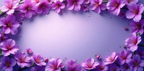 Fototapeta premium Intricate purple blossoms, corner border detail , illustration, frame, elegant