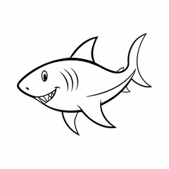 Fototapeta premium Shark seamless set on white background. Sketch of fish on white board. Line art of animal