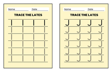 Writing practice of letters I and J. Coloring book. Education for children. Vector illustration	
