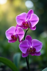 Naklejka premium Intricate purple orchid flowers in a garden setting , summer, detail
