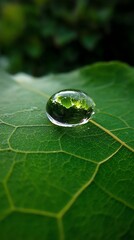 Water Droplet on Green Leaf Macro Photography