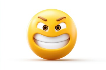 Fototapeta premium A round, yellow digital emoticon with a fierce expression.