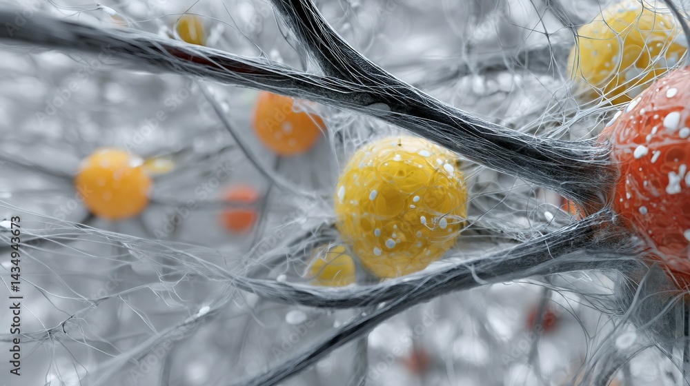 Poster detailed close-up view of intricate neural network structures.