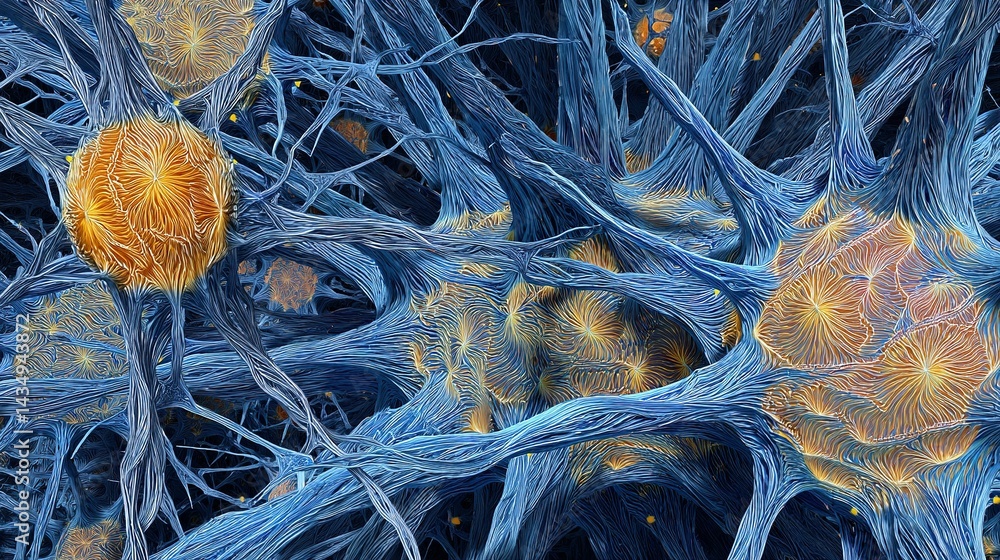 Poster detailed microscopic view of complex neural network structures.